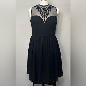 Elegant Black Chiffon Dress with Embroidered Lace Detail